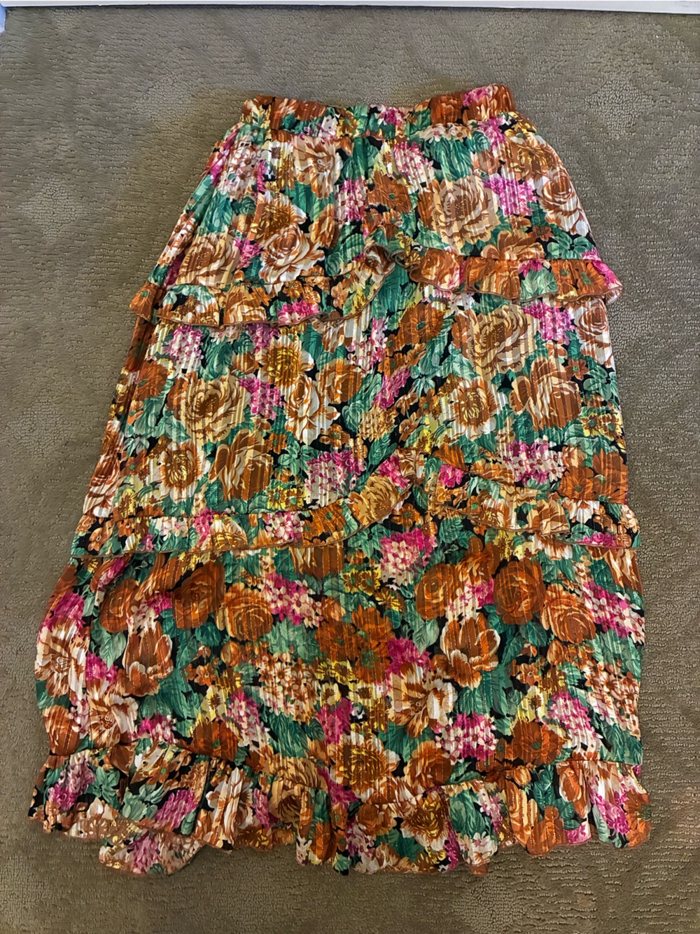 Nasty Gal Floral Smocked Strapless Top in Teal, Orange & Pink